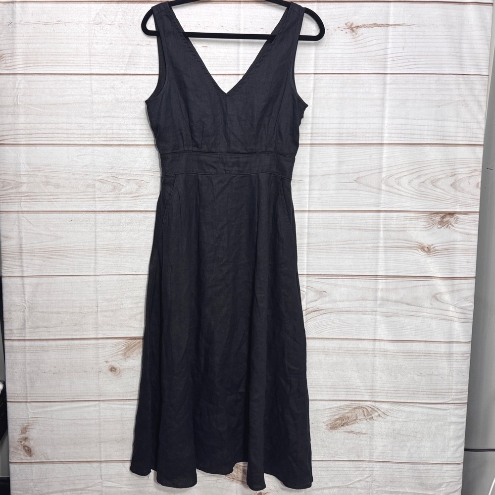 Cynthia Rowley Black Midi Linen Dress Womens Sz 6 Classic Casual Citychic